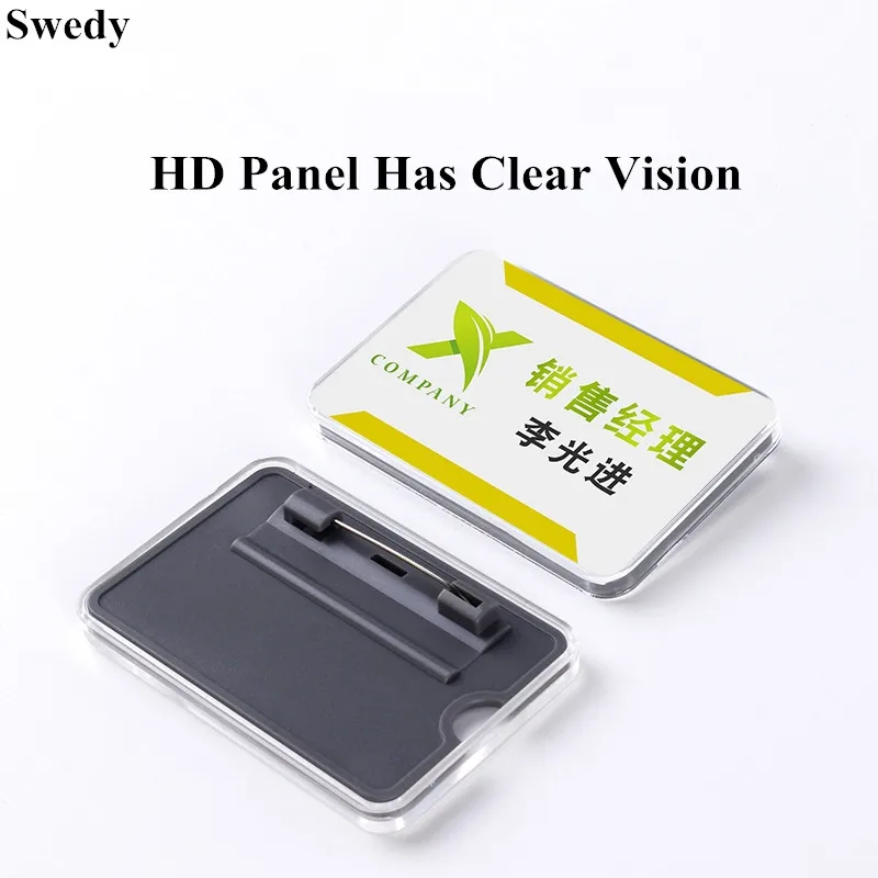 60x40mm Transparent Plastic Horizontal ID Badge Card Holder Acrylic Name Badg Holder Tags With Pin