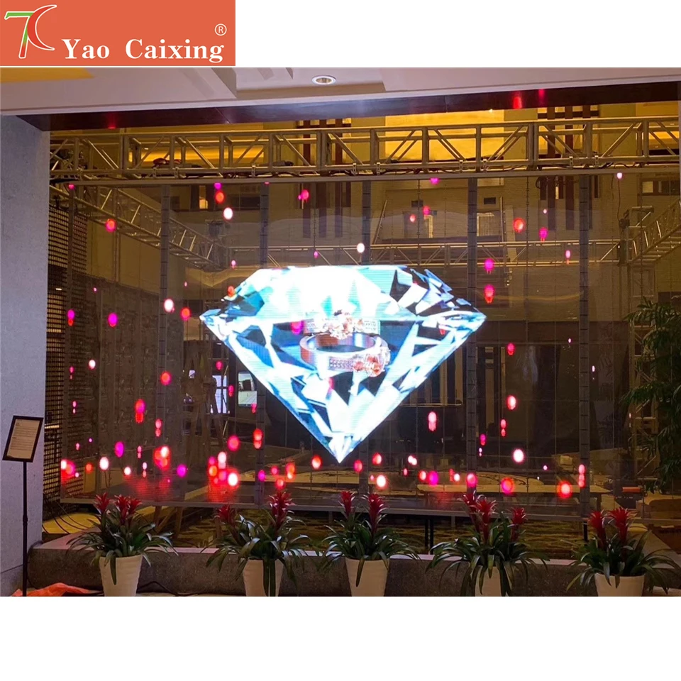 

P3.91 dot matrix transparent curtain screen indoor full color glass window display video wall