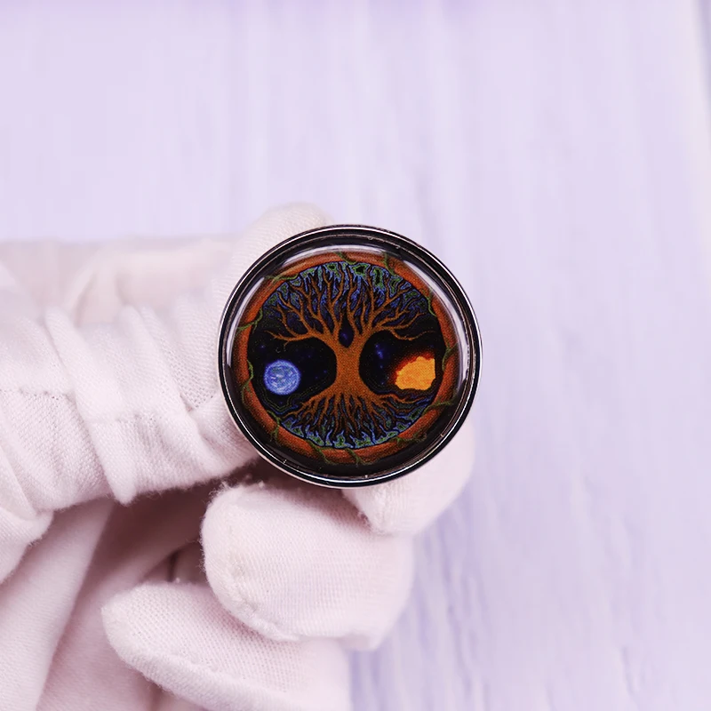Yggdrasil World Tree World Ash Nordic Pin Glass Cabochon Button Brooch