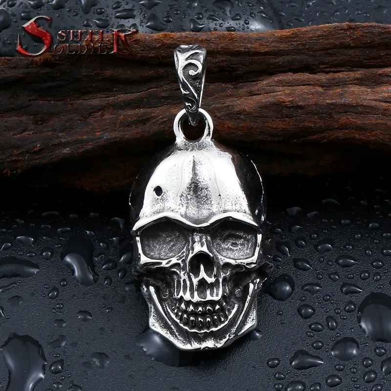 steel soldier punk Stainless Steel wolrd Dictator Skull pendant necklace men skull Fashion Jewelry