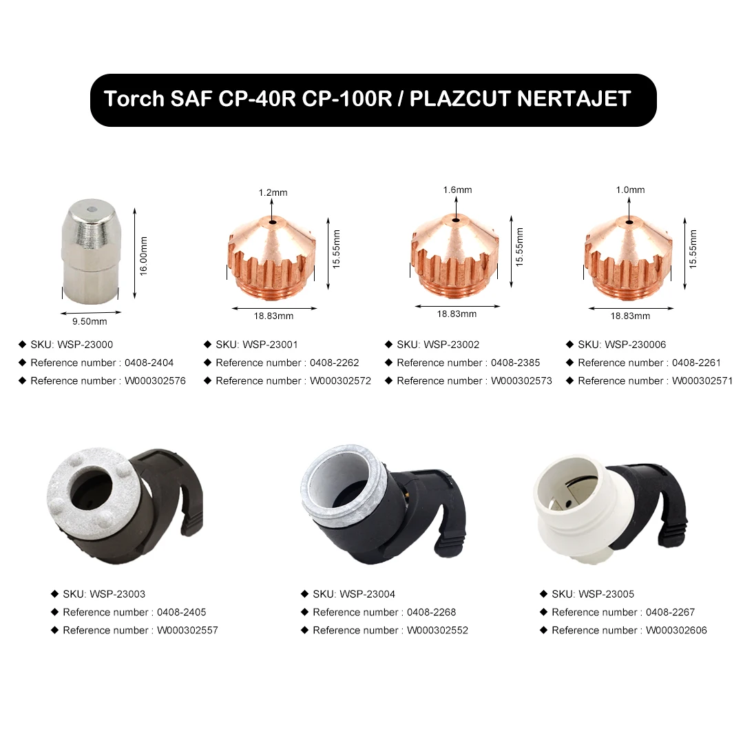 SAF 20/40/100 PLAZCUT NERTAJET Plasmaschneider Schneidbrenner Elektroden Düsenspitzen 0408-2404 & 0408-2385 PKG/20 – Detail 2