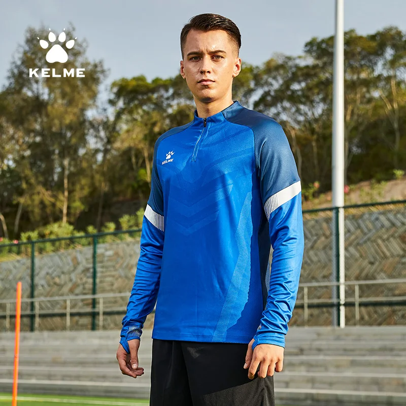 KELME Fußball Training Anzug Lange ärmeln Custom Gestrickte Halb Zipper Top Sportswear Daumen Taste Pullover 8061TT1007