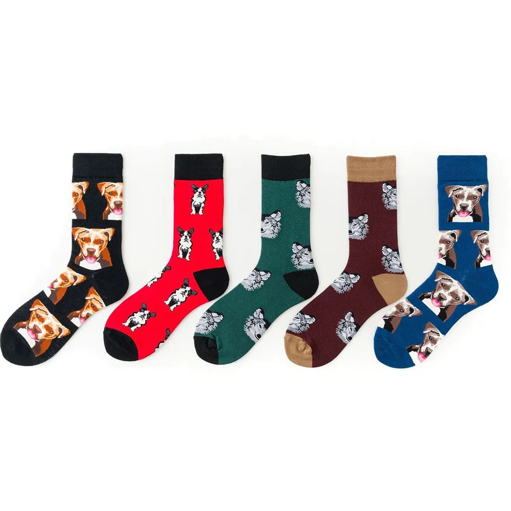 Chaussettes de skateboard en coton japonais pour hommes, Streetwear de style britannique, Hip-hop, Happy Dog Cartoon, Chaussettes drôles colorées, Cadeau de Noël