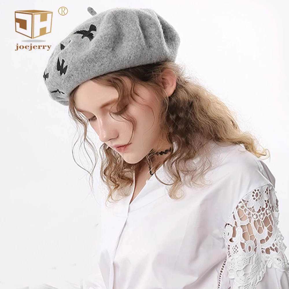 Wool Beret Female Embroidery Birds Cute Berets Caps For Women French Painter Hat Fashion