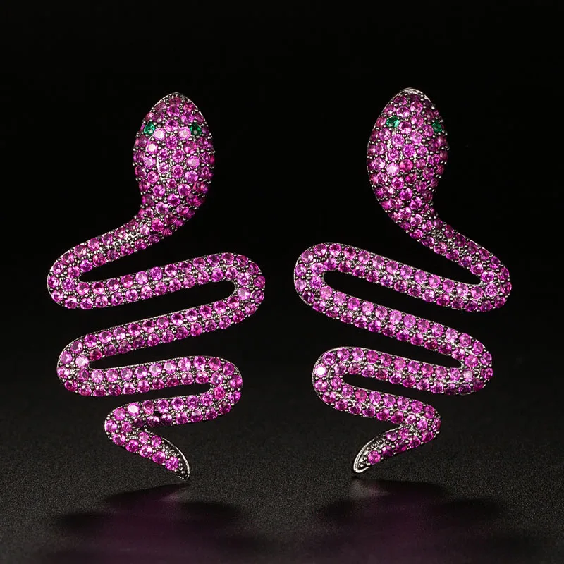 

Zlxgirl Trendy Two Color Twist Snake Statement Earring For Women Luxury Full Cubic Zircon Wedding DUBAI Dangle Earring gifts