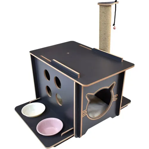 GoraPet Indigo Cat House Kennel Minderli Mama Water Container and Tırmalamalı