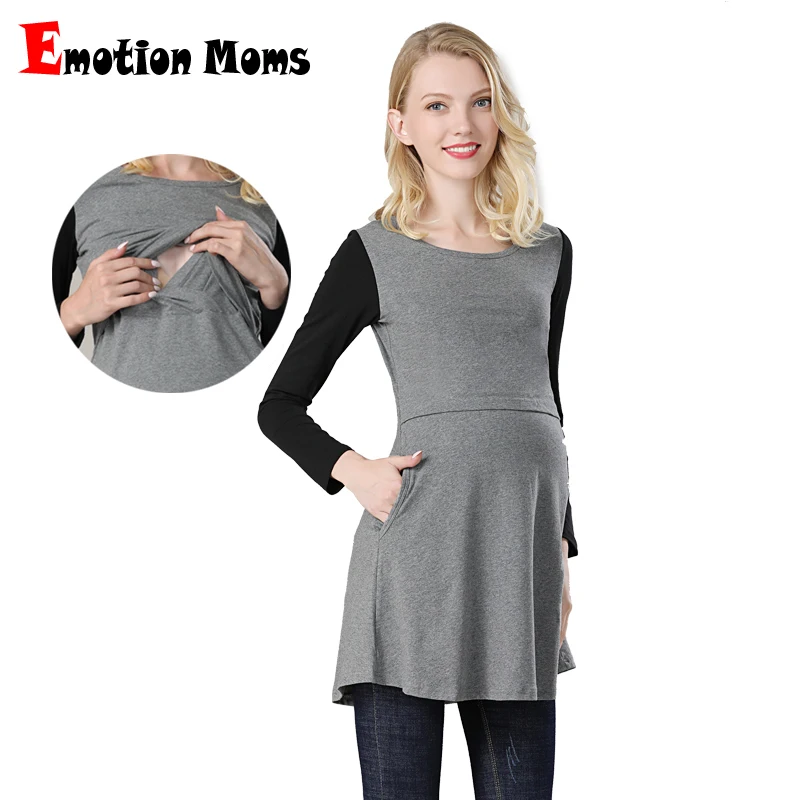 

Emotion Moms Nursing Top Breastfeeding Tops Cotton spring Long Maternity Clothes for Pregnant Women Maternity T-shirt