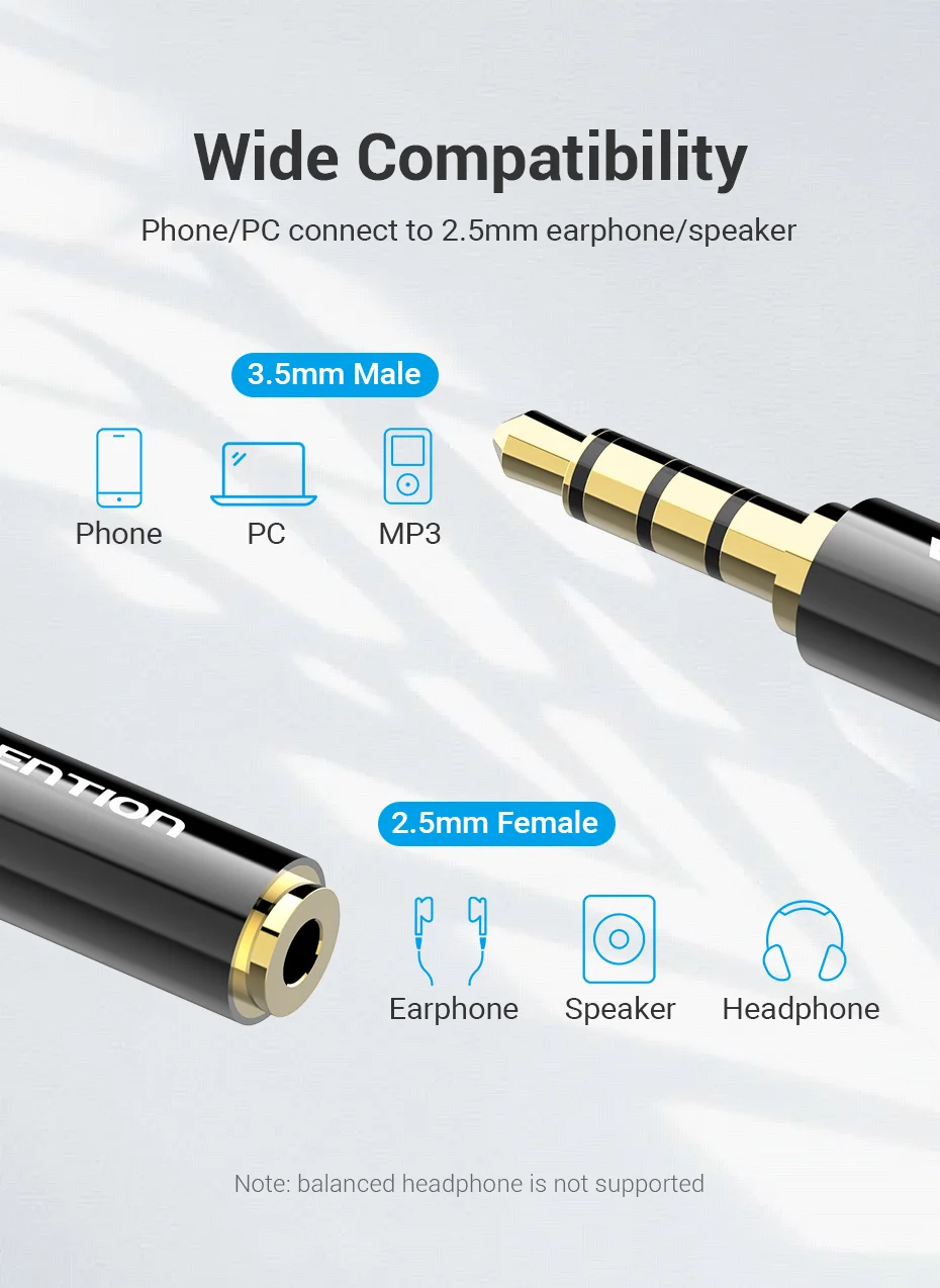 Vention Jack 3,5 mm auf 2,5 mm Stecker auf Buchse Audio-Adapter für Lautsprecher Laptop Kopfhörer Jack Aux-Kabelanschluss 2,5 auf 3,5 – Detail 6