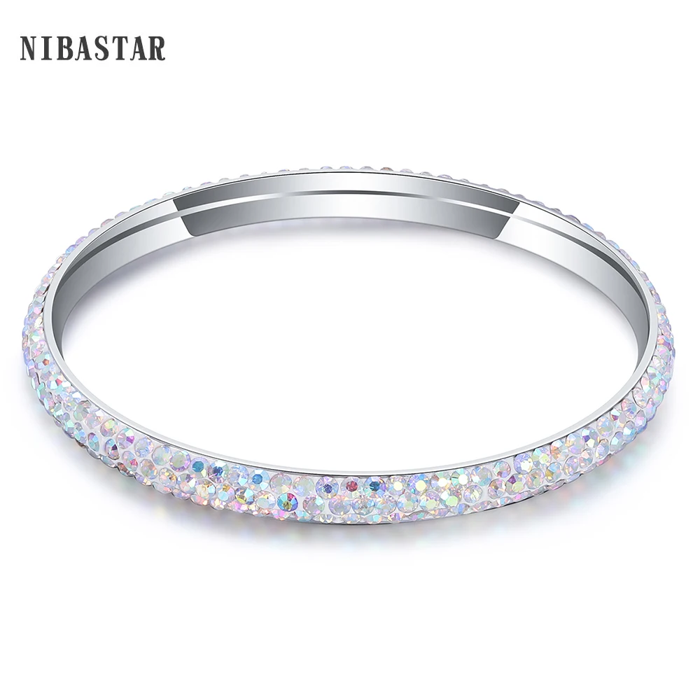 3 Row CZ Crystal Pave 316L Stainless Steel Bracelets Bangles for women Jewelry