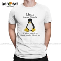 Linux Is User Friendly T-Shirts Men Arch Linux Tux Programmer Computer Developer Geek Nerd Tee Shirt Crew Neck T Shirt Gift Tops