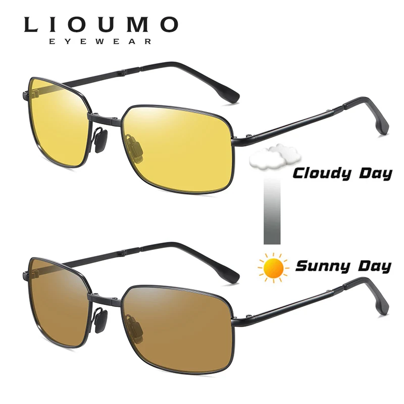 LIOUMO Square Sunglasses Polarized Men Day Night Vision Safe Driving Photochromic Sun Glasses Women Foldable zonnebril heren