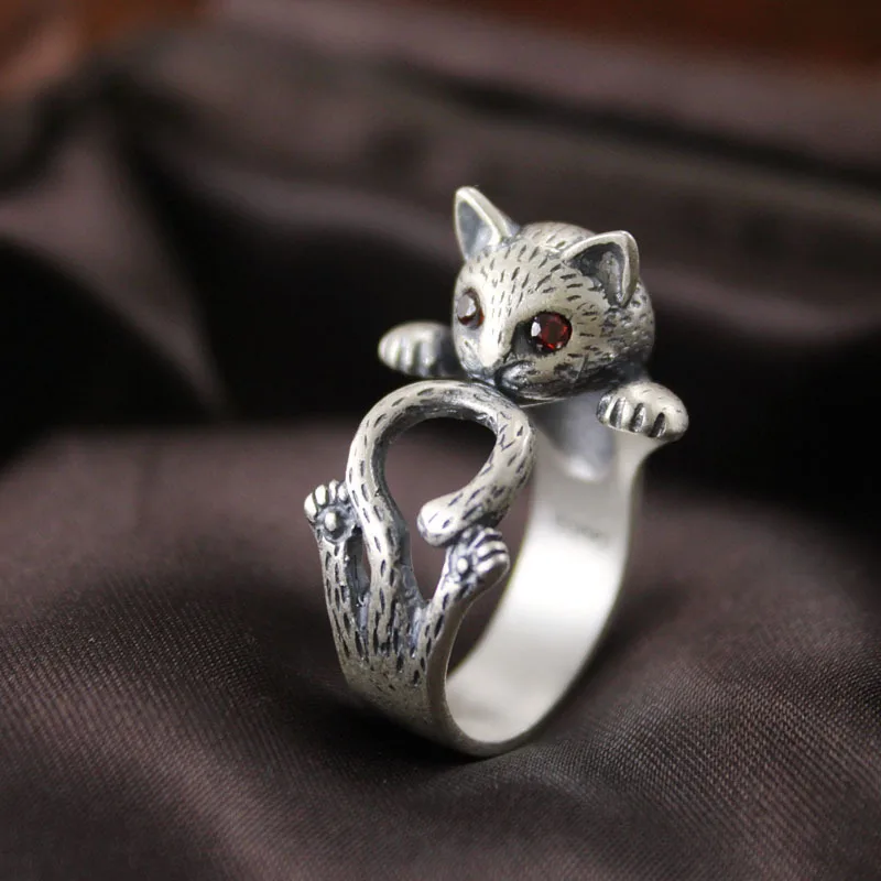 Gothic Vintage Cat Rings For Women Bridal Wedding Engagement Punk Resizable Antique Rings Rock Jewelry 2022