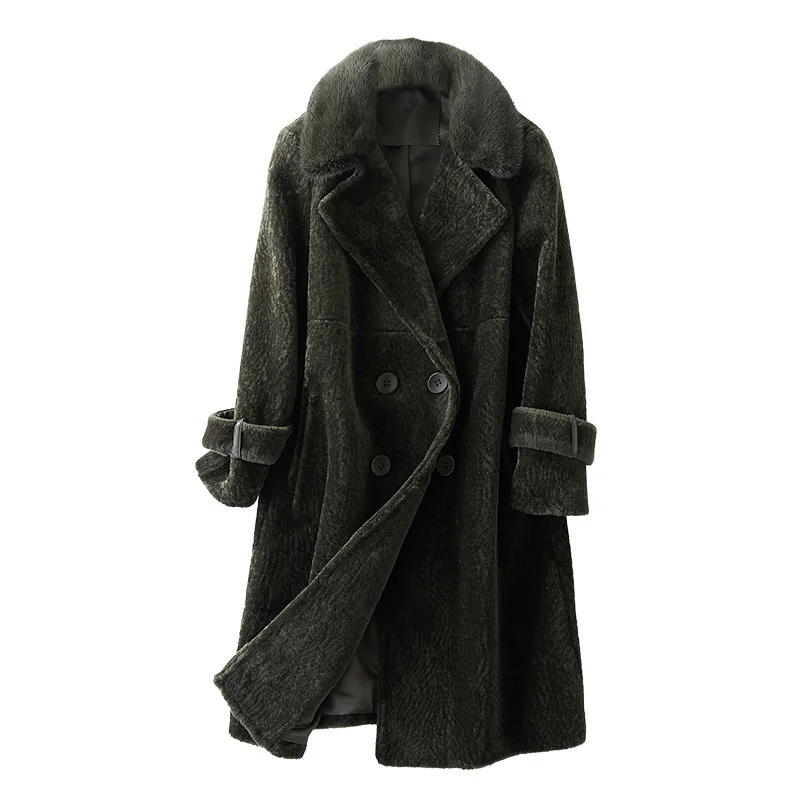 2020 New Mink Lapel Sheep Shearing Leather And Fur Loose Coat Temperament Lamb Wool Coat Tide