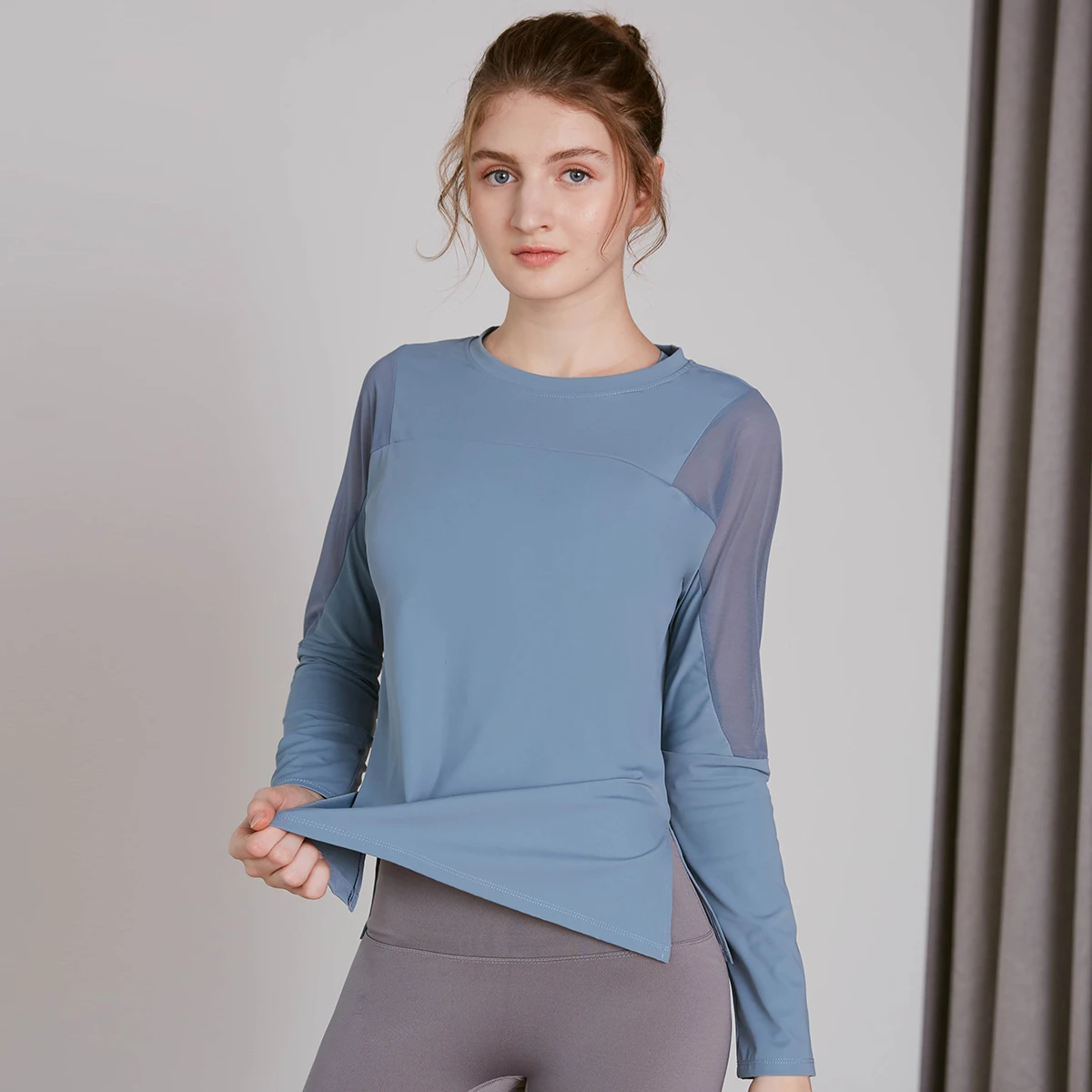 Vansydical Mesh koszulki do jogi damskie luźne sportowe koszulki treningowe koszulki z długim rękawem Fitness Running Tops