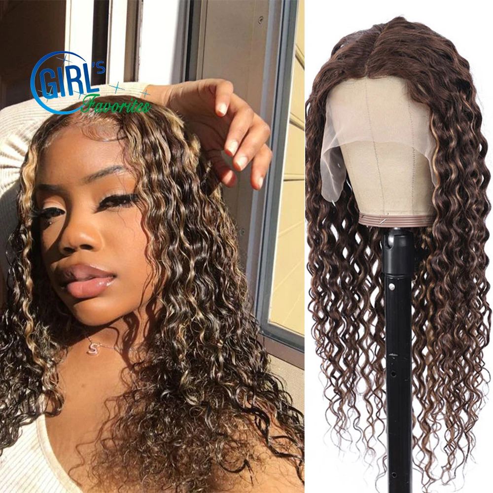 

Indian Ombre Highlight Wig 13x4 Lace Frontal Wigs P4/27 Lace Front Wigs Water wave Human Hair Wig Pre Plucked With Baby Hair