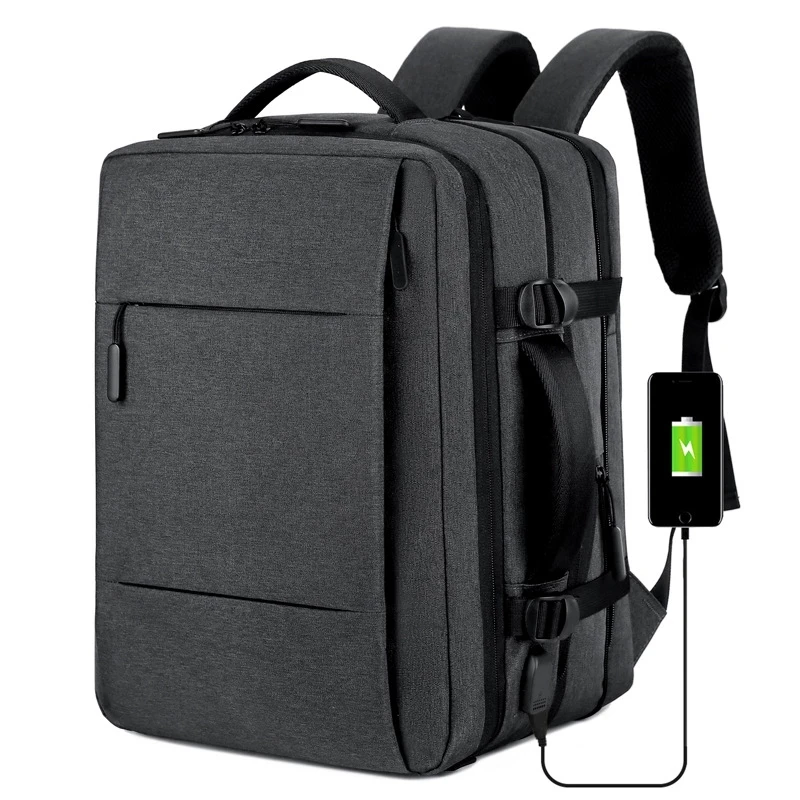 Mochila expandible de gran capacidad para hombre, morral con carga USB para ordenador portátil, resistente al agua, para viaje de negocios, bolsa de equipaje