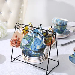 Van Gogh Art Oil Painting Coffee Cup Saucer Sets Artwork English Afternoon Tea Mug Bone China Teacup For Cafe Exquisite Gift Box