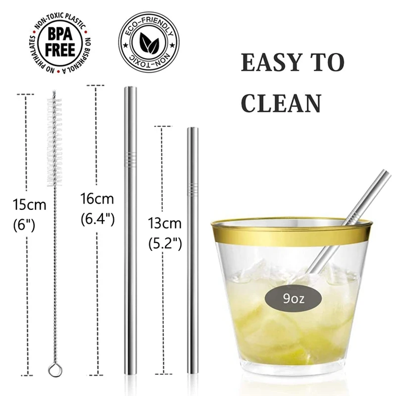 130/160mm Eco-friendly Reusable Metal Straws Extra Short Reusable 304 Stainless Steel Drinking Straws for Cocktails Travel Kids