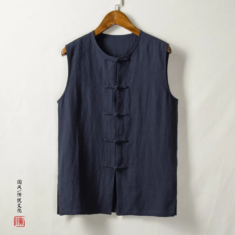 Traditional Chinese Clothing for Men Cotton Linen Vests Sleeveless Waistcoat Casual Kung Fu Tai Chi Tang Suit Style Tops CN-130