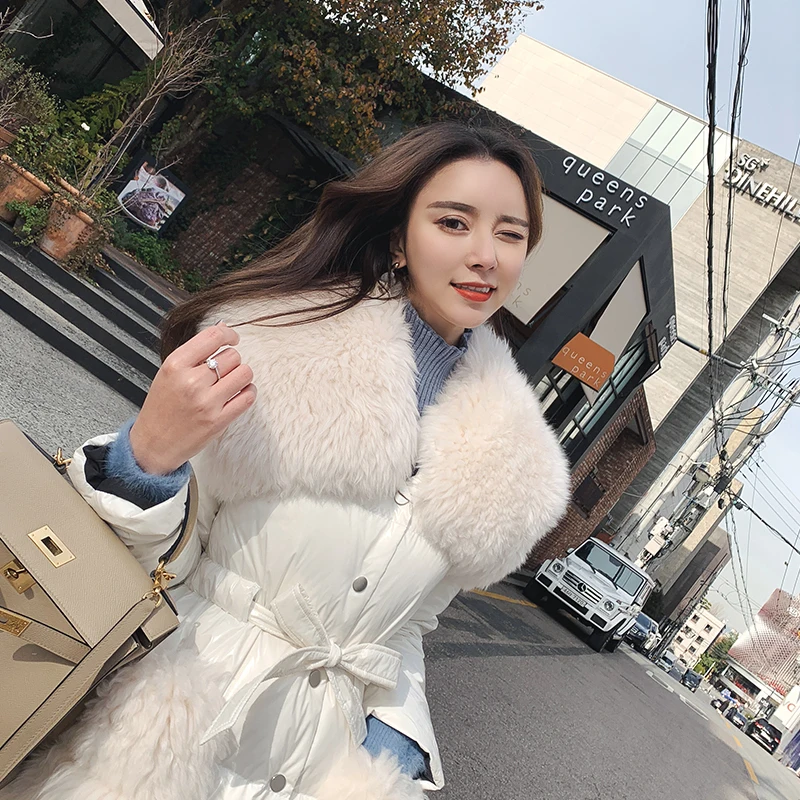 Winter Jacket Women Parka White Long Coat Big Fur Collar Down Cotton Womens Jackets Coats Parkas Mujer 2020 W18D8072