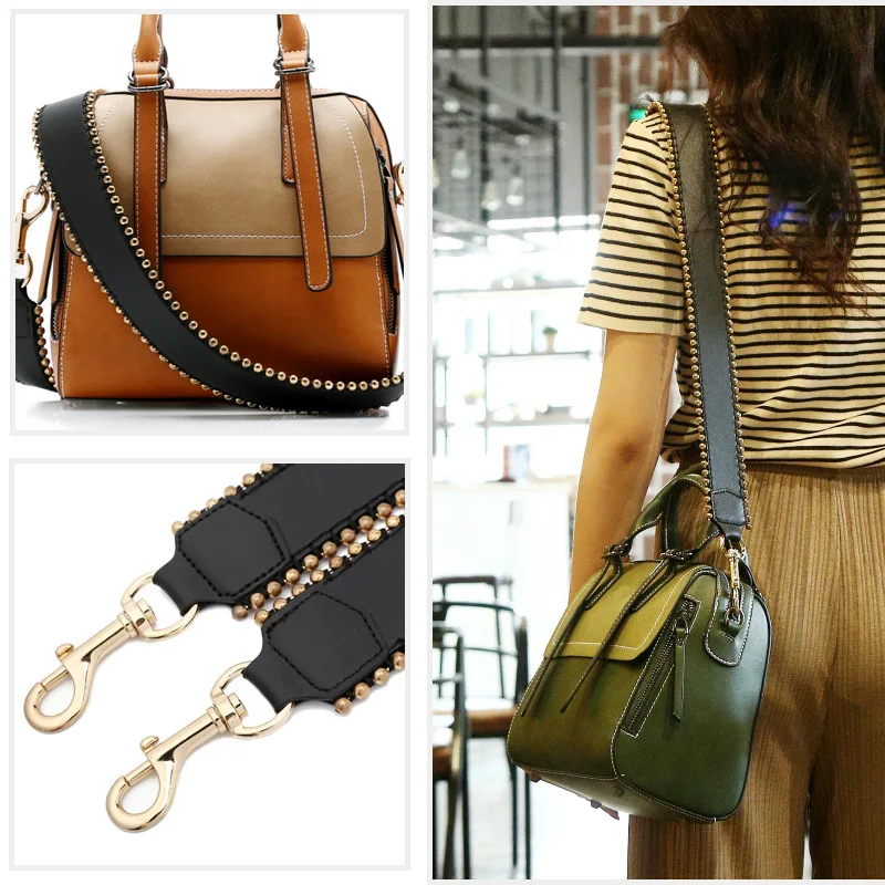 Fashion Genuine Leather Bag Strap Fashion rivets Wide Shoulder Strap for Bag Handbag Accessories belt Brand 105cm