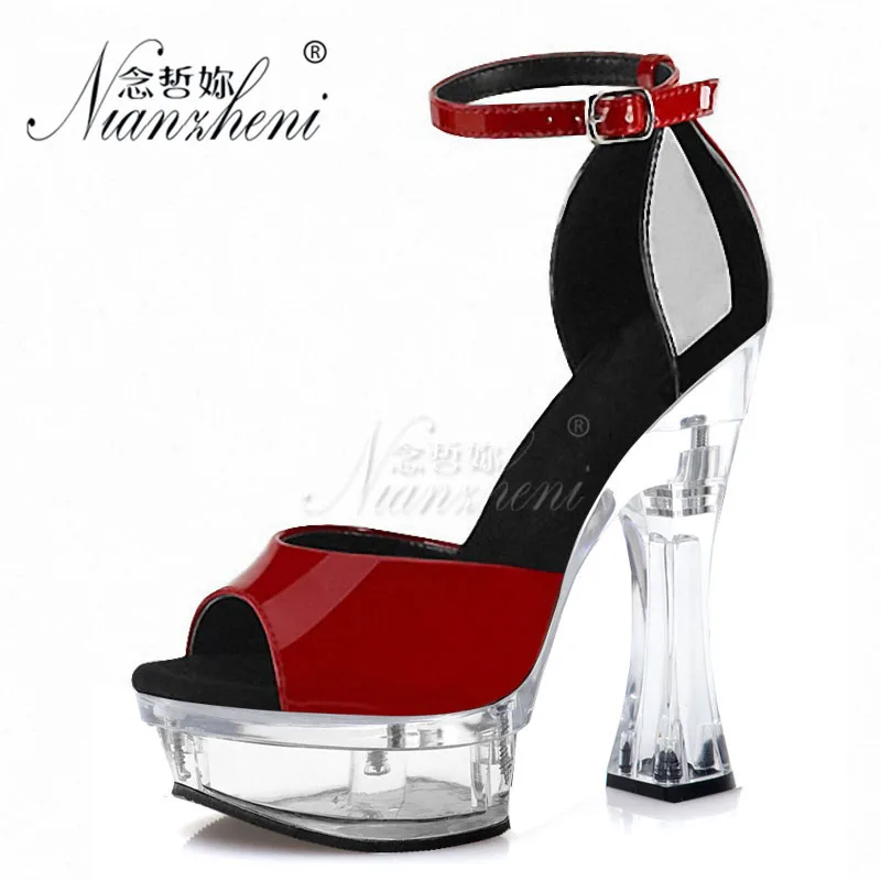 14cm New Super High Stripper Heeled Pole Dance Shoes 6 Inches Patent Leather Bride Wedding Clear Women's Platform Sandals Models