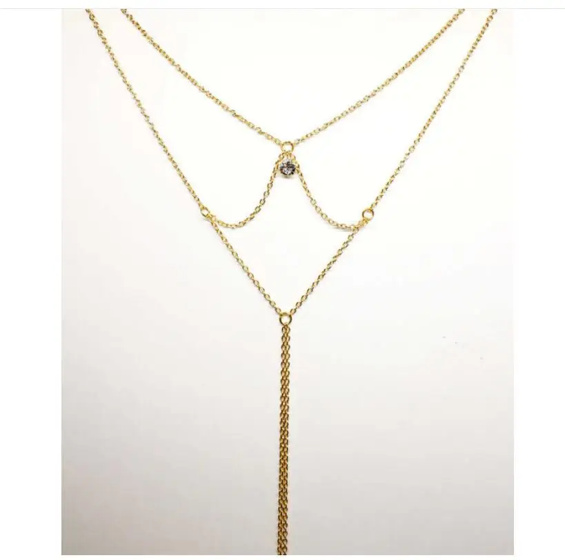 1 قطعة كريستال ذهبي عارية الظهر فضي قلادة القلائد طويلة عارية الذراعين مجوهرات عالية الجودة الجسم اكسسوارات S2032 #6