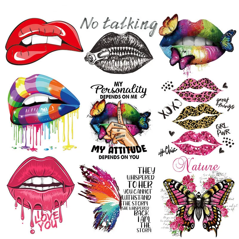 NEW Beautiful Appliques Fashion Patch Of It Heat Transfer Iron Tops-On Clothes Butterfly Lips Heat Print By Irons