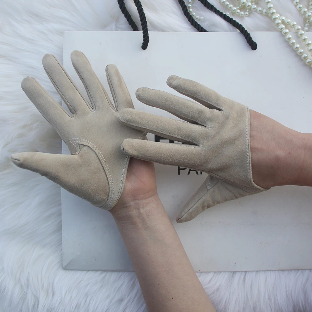 Guantes de cuero de ante natural de leopardo prin para mujer, guantes de media palma, guante de cuero genuino para fiesta de baile de rendimiento femenino