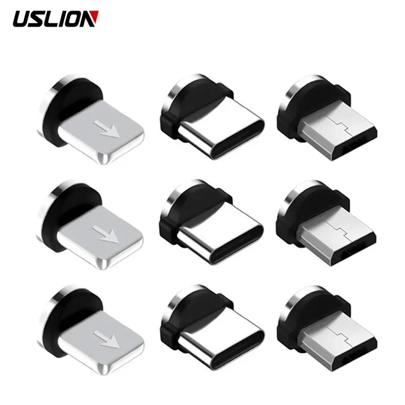 USLION 5 Pcs Magnetic Plug Tips For iPhone Type C Micro Plug Phone Parts Easy Operate Durable Converter Charging Cable Adapter