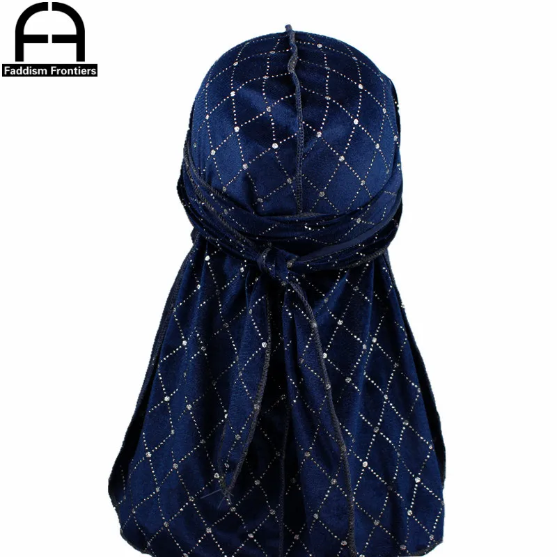 Premium męskie błyszczące aksamitne Durags Turban bandany nakrycia głowy mężczyźni paski DuRag fale czapki akcesoria do włosów czapka piracka szmata