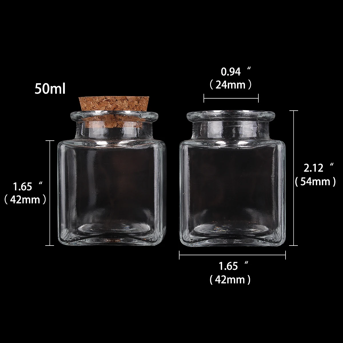 6pcs 50ml 42*54mm Transparent Square Glass Bottles With Corks Stopper Empty Sweets Food Grade Seal Jars Vials For Art Crafts