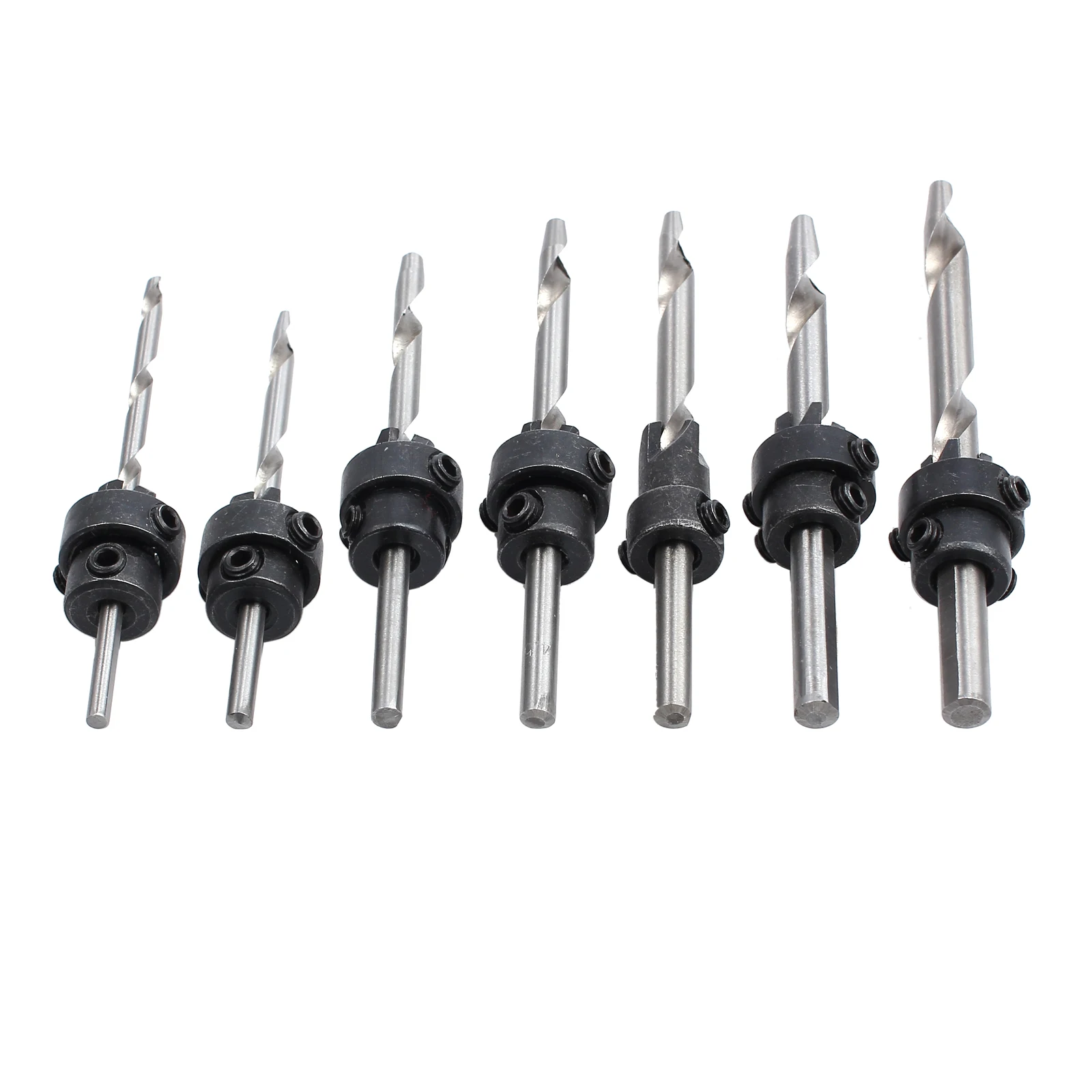 JUSTOOL 7Pcs Professional Countersink เจาะชุด Bit เจาะเรียวไม้สกรู Drills Stop Collar ไม้ Countersinks Drills