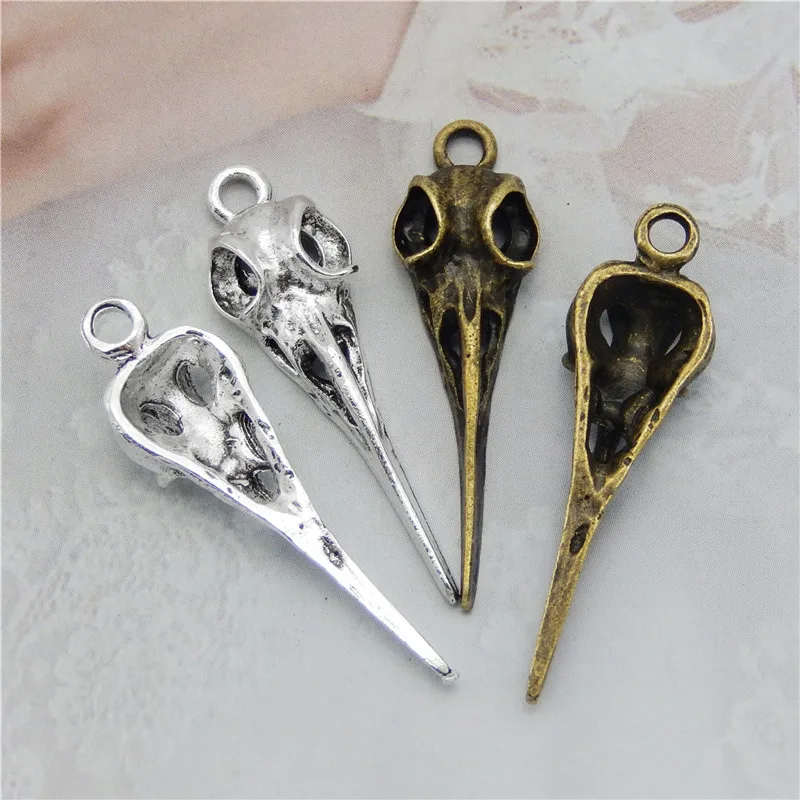 10Pcs Mix Alloy Animals Charms Skull Bird Head Pointed Mouth Pendant Handmade Hanging Crafts Vintage Jewelry Bronze Silver Color