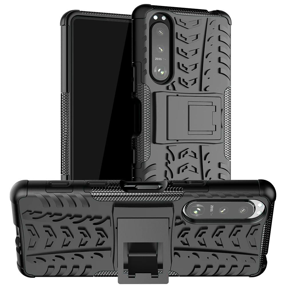 Heavy Duty Armor Shockproof  Soft TPU with Hard PC Kickstand Case for Sony Xperia 1 5 10 III II IV V