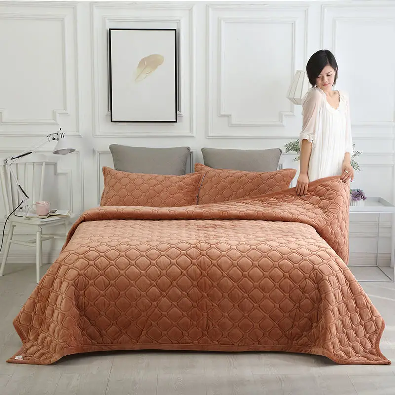 Crystal Velvet King Bed Cover Blanket, Thickening, Single, Double, Tatami, Anti-skid, European AB Version, Thermal Sheet