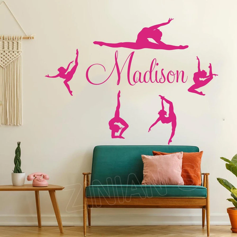 Name Sticker Gymnastics Dance Vinyl Wall Decals Girl Room Children Room Wall Door Decoration Dancer Sticker Custom Names  A302