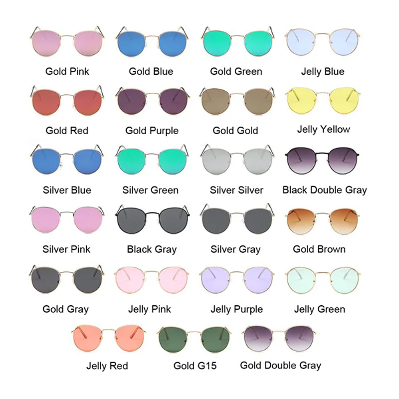 Gafas de sol redondas pequeñas Retro clásicas para mujer, gafas de sol de espejo de diseñador de marca Vintage, gafas de sol femeninas de Metal azul