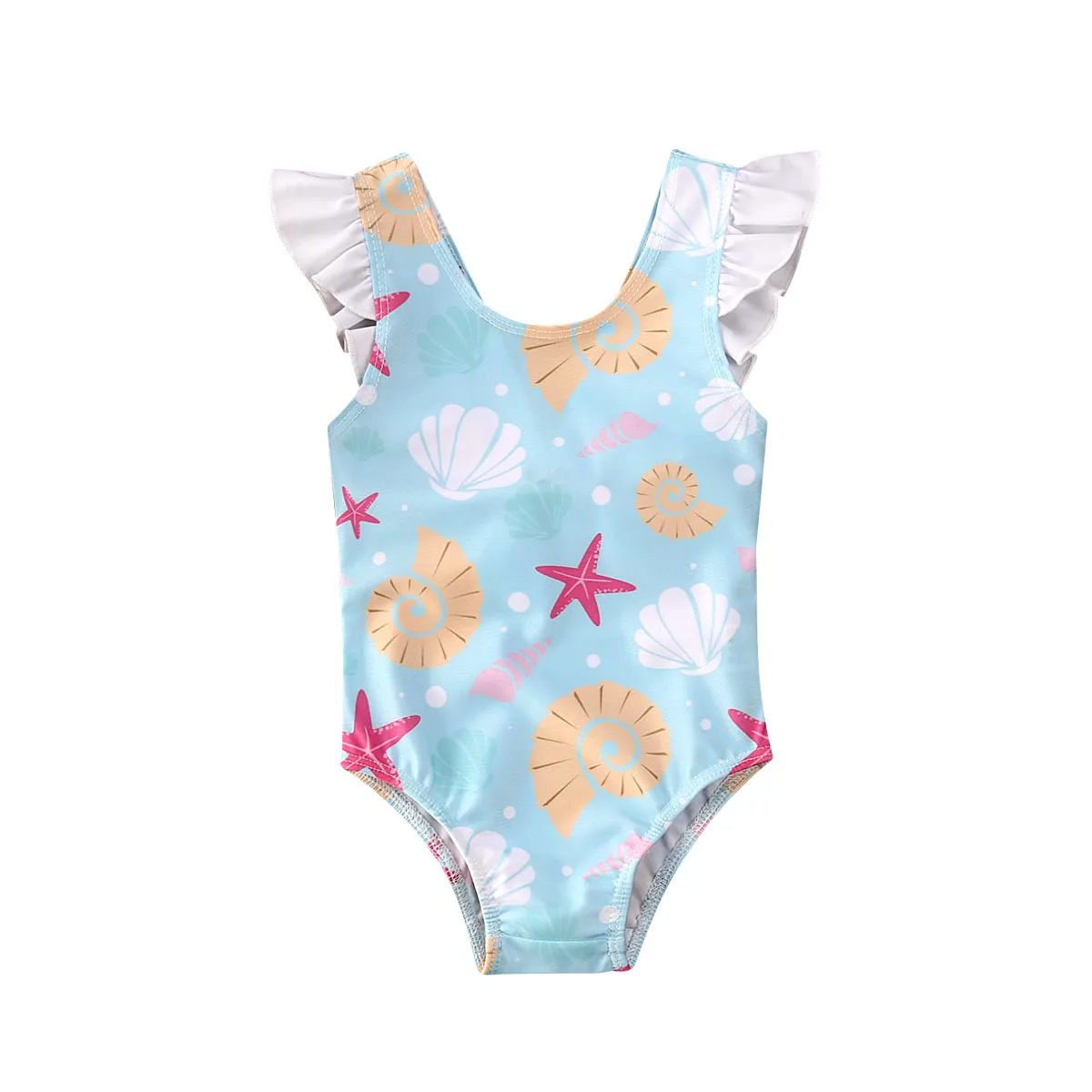 Newborn Baby Kid Girls Swimsuit Bow Ruffles Shell Starfish Print Swimwear For Girls Summer Baby Girl Bathing Suit