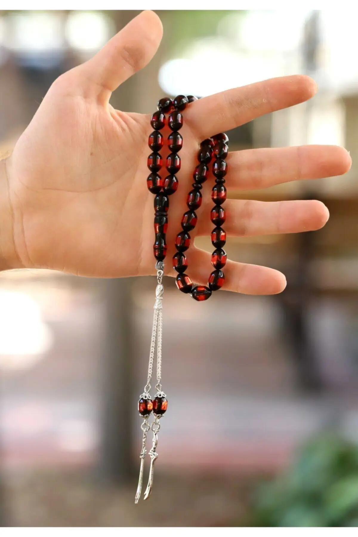 Men's Red Black Rubbed Powder Press Rosary Dgn1134