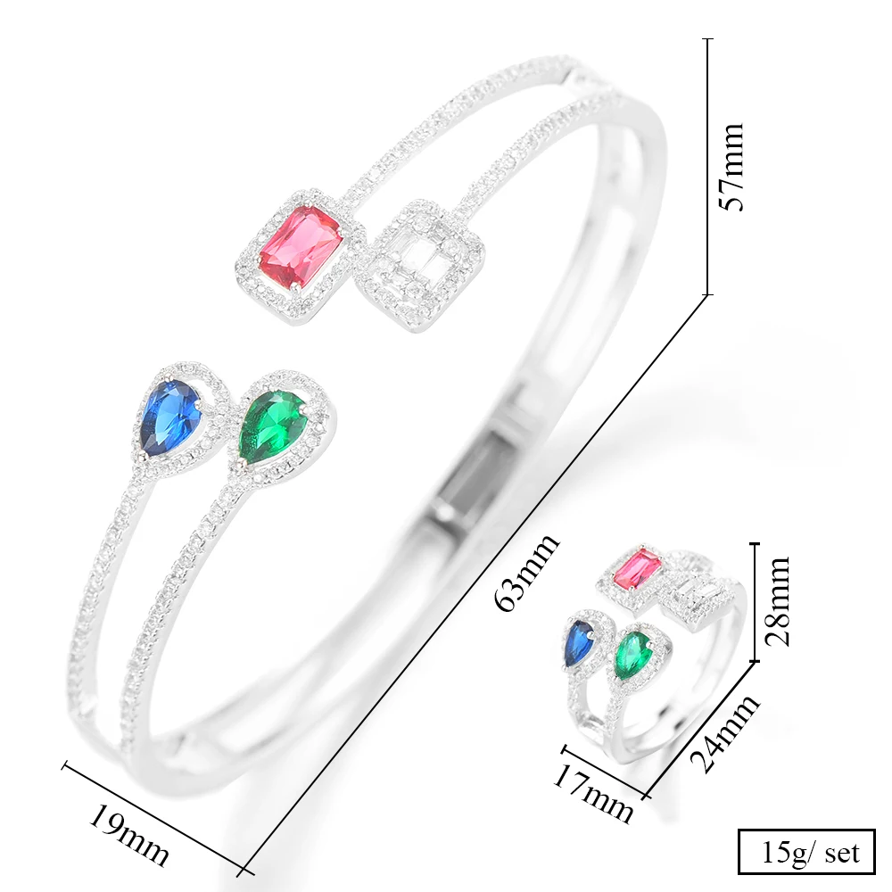 soramoore Romantic BA+RI Full Shiny CZ Shiny Open Cross Bangle+Ring Set for Women Bridal Wedding Party Show Ladies Romantic Gift