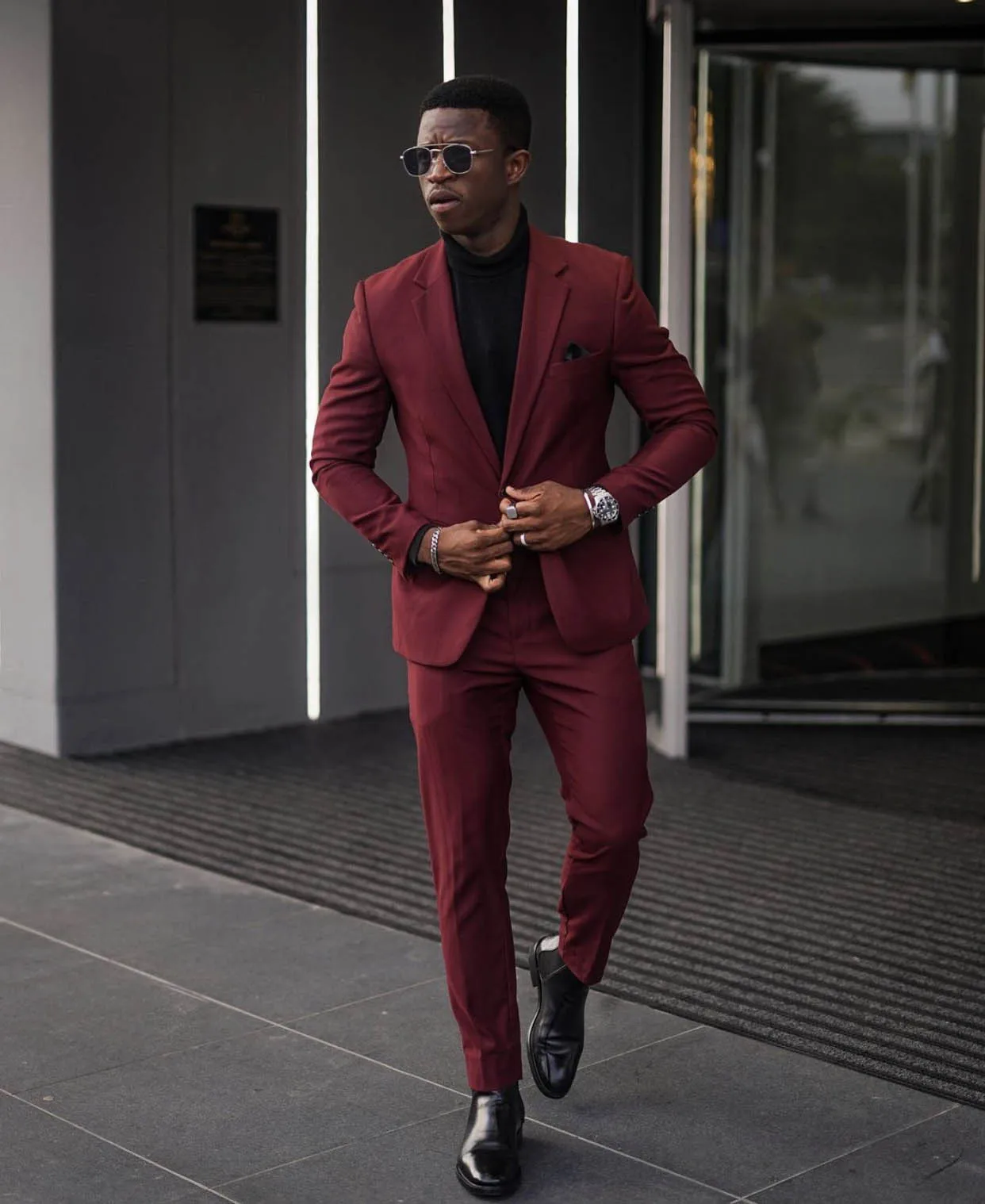 Traje de novio para hombre, esmoquin de boda color burdeos, ajustado, para fiesta de graduación, cena, (chaqueta + Pantalones + corbata) de negocios, 2021