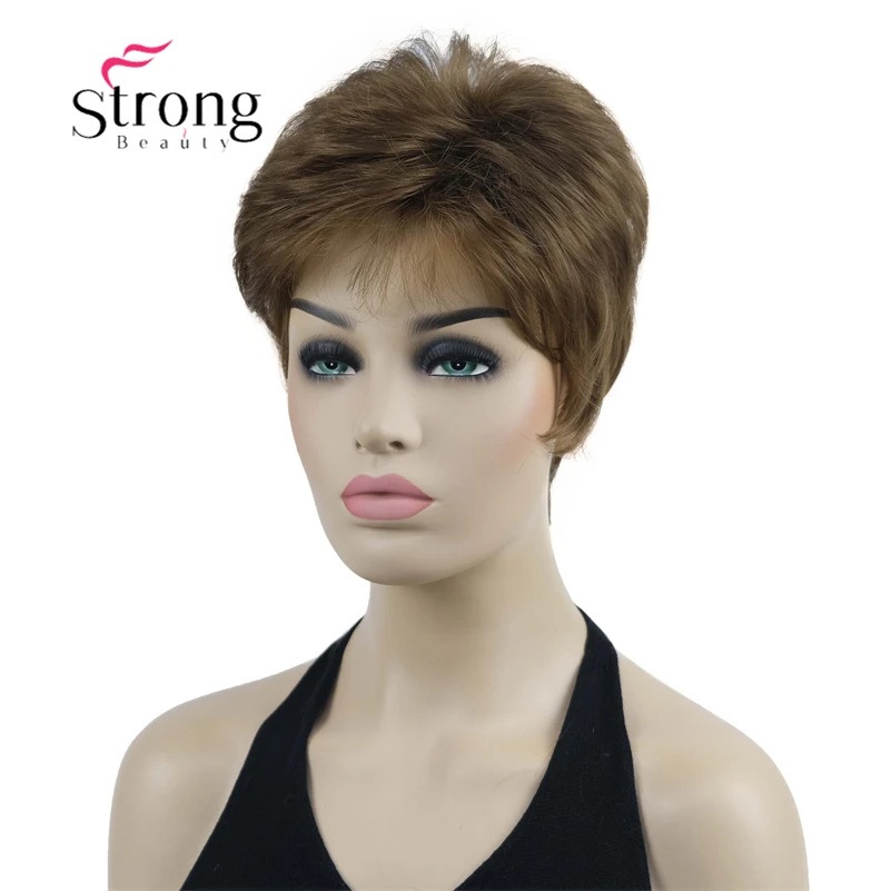 StrongBeauty-peluca sintética de aspecto Natural, pelo corto, esponjoso, marrón dorado