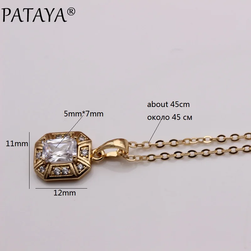 PATAYA New Fine Square Natural Zircon Women Pendant 585 Rose Gold Color Long Necklace Wedding Romantic Life Gift Fashion Jewelry