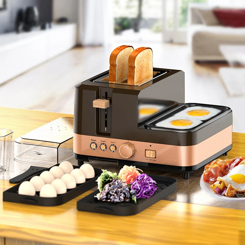 

Multifunctional Toaster 3 In 1 Electric Breakfast Machine Mini Frying Pan Egg Steamer Household Multi Cooker 6 Gears Adjustable