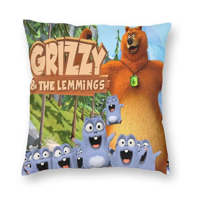 Grizzy Bear Lemmings Cushion Covers Sofa Decoration Kids TV Animation Square Throw Pillow Cover 45x45