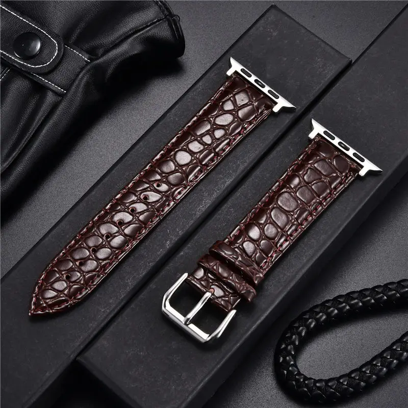 Crocodile Pattern Design Leather Watchbands for Apple Watch Ultra 8 7 6 SE 5 4 3 Watch Strap 49 45 44 42 41 40 38mm for iwatch