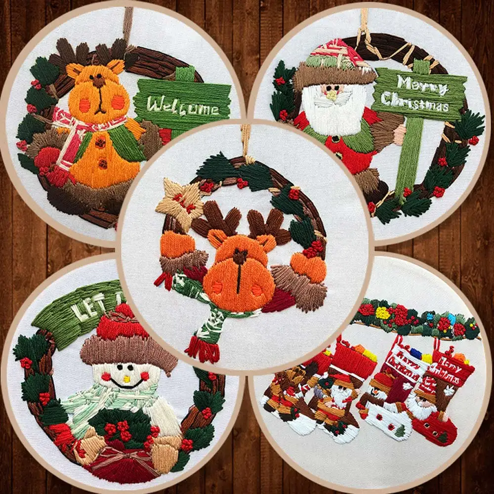 

2 Sets Christmas Series Embroidery Knitting Kit DIY Handcrafts Material Pack Cross Stitch For Beginners Home Art Decor Paintings