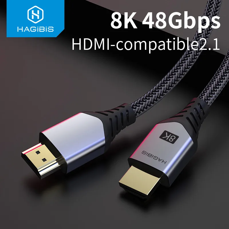 Hagiibis hdmi-kompatybilny kabel 2.1 8K/60Hz 4K/120Hz szybkie kable cyfrowe 48 gb/s 144Hz dla telewizorów hdtv przełącznik PS4 projektory XBox