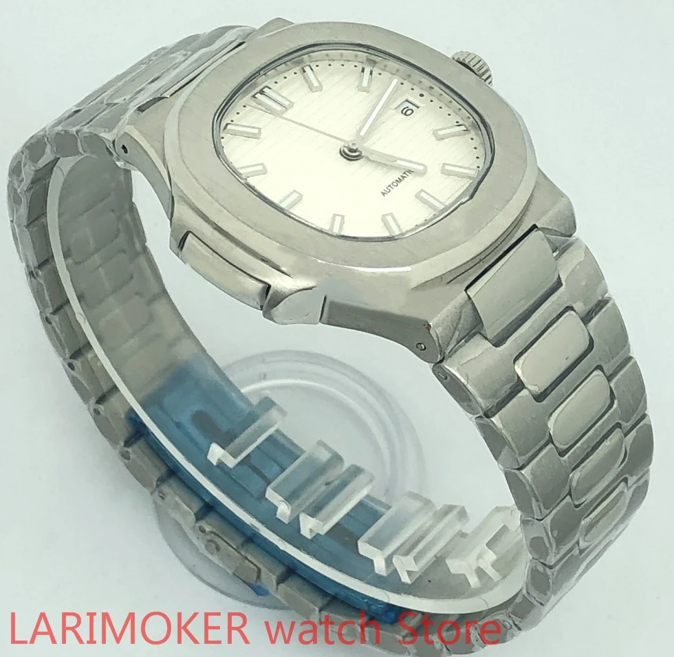 904L Roestvrij Stalen Band Armband Saffier Glas Witte Dial Automatic Winding Waterdicht 100M Case Fashion Heren Horloge